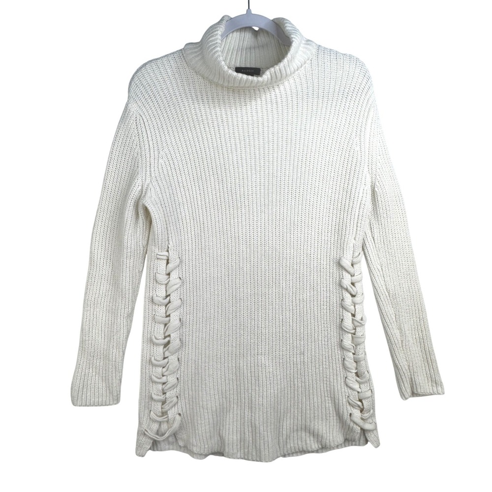 Halogen Womens Ivory Chunky Shaker Knit Turtleneck Sweater Lace Up Sides Small